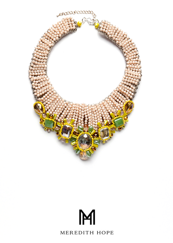 Blush Beaded Collar with Yellow and Green Beads
