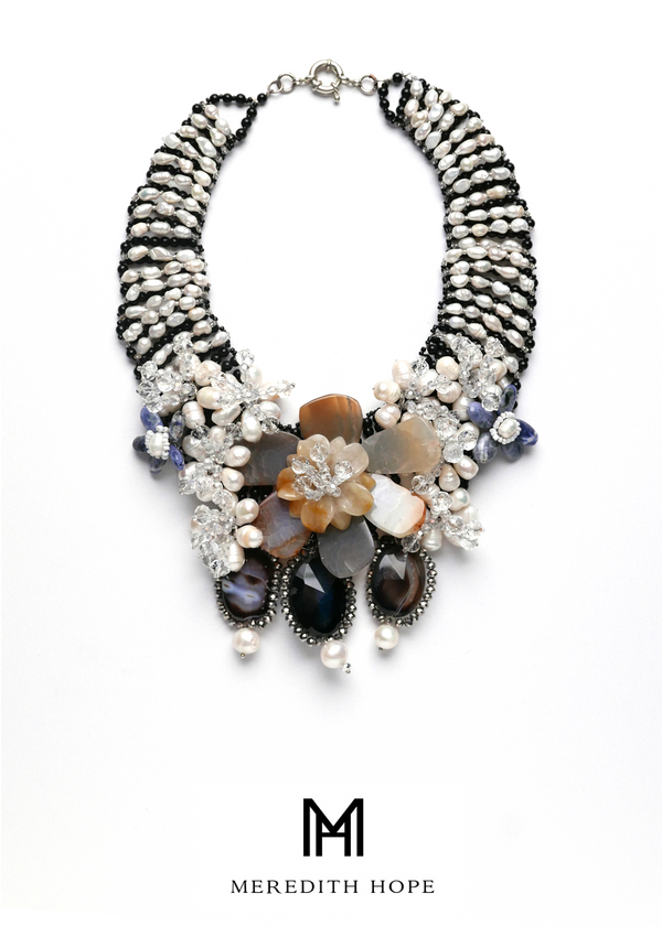 Fresh Water Pearls with Blue and Grey Agate